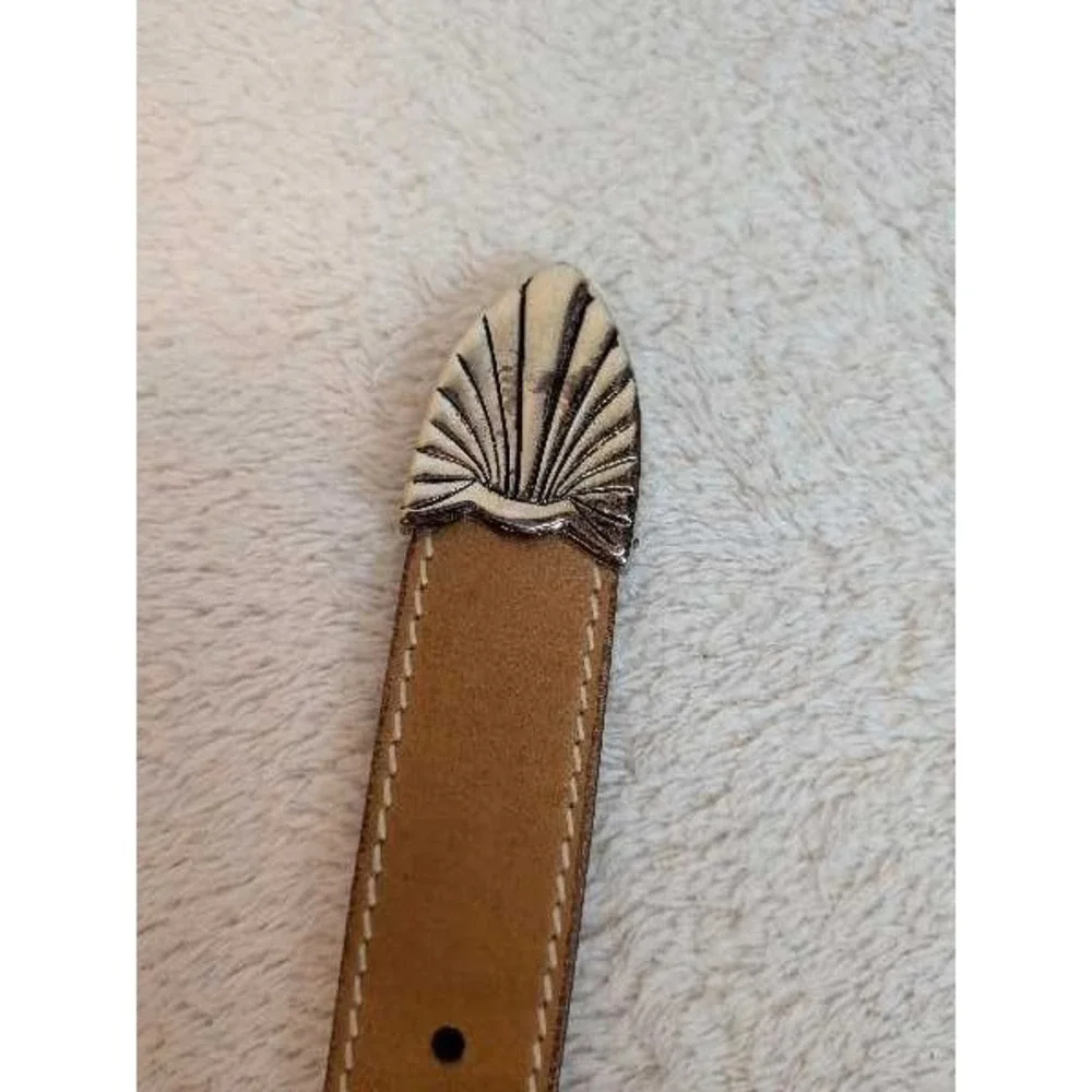 Brown Leather Western Belt Concho Buckle Stitching Men Size 40